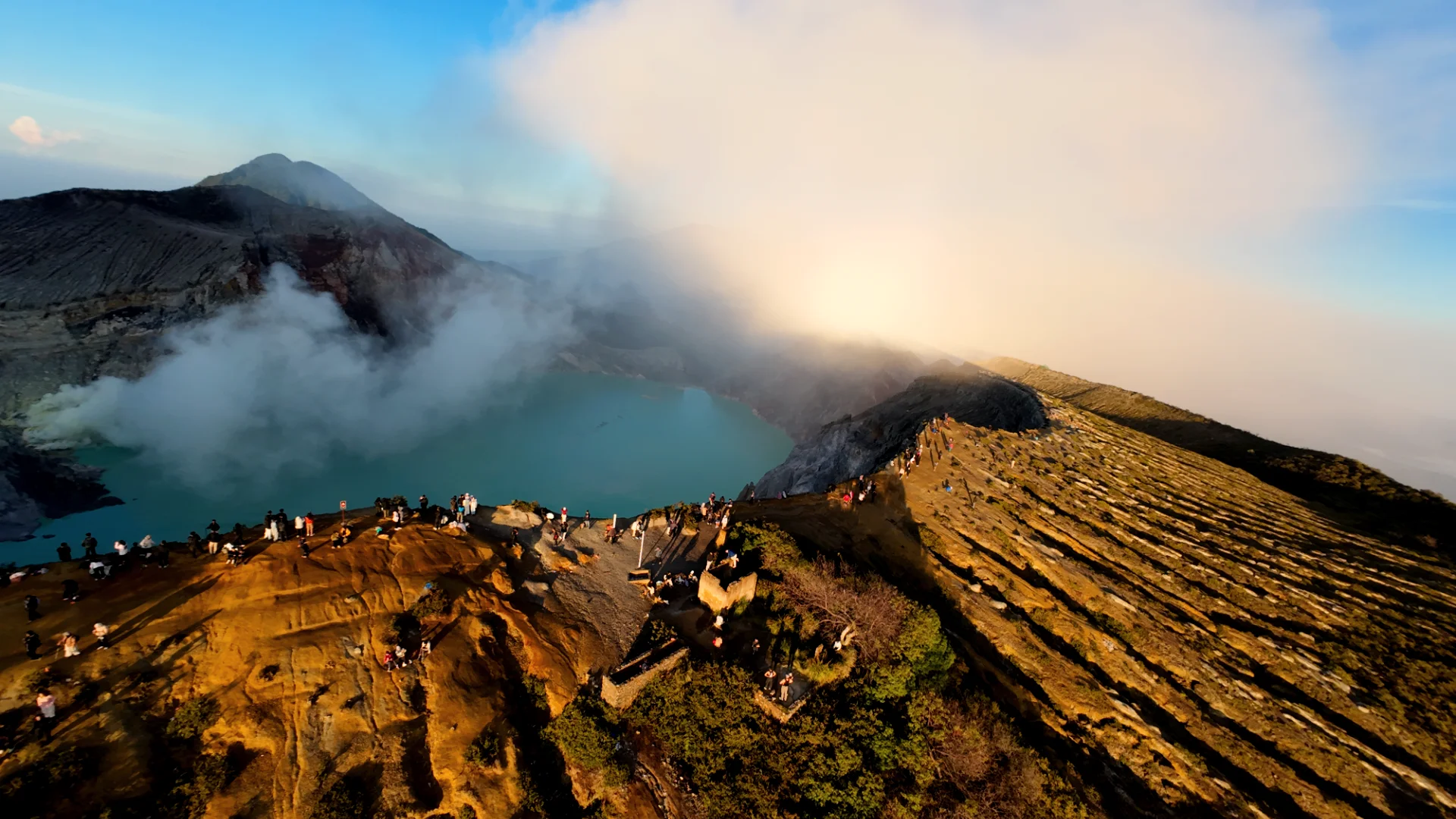 The Ancient Ijen Caldera Aerial view of the massive Ijen caldera floor
