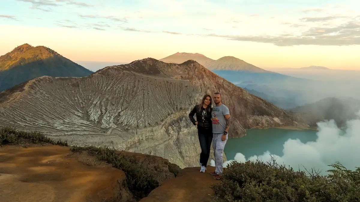 Ijen Crater Summit View The turquoise acidic lake at Ijen Crater summit elevation